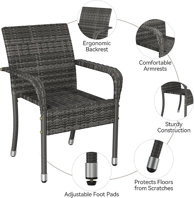 Yaheetech Set of 6 Stackable Outdoor Rattan Dining Chairs, All-Weather Armchair - Image 6