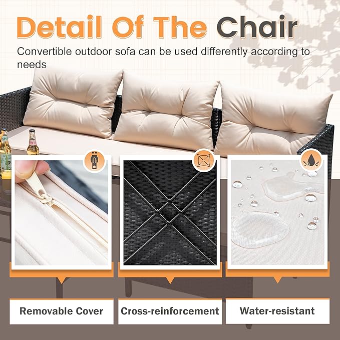 Devoko Outdoor Patio Furniture 3-Piece Rattan Waterproof Outdoor Sectional Sofa - Image 2