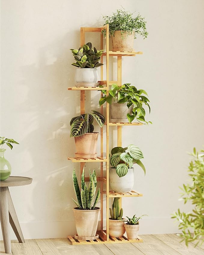 Bamworld Bamboo Plant Stand Indoor 6 Tiered Plant Shelf Outdoor Corner Plant - Image 2