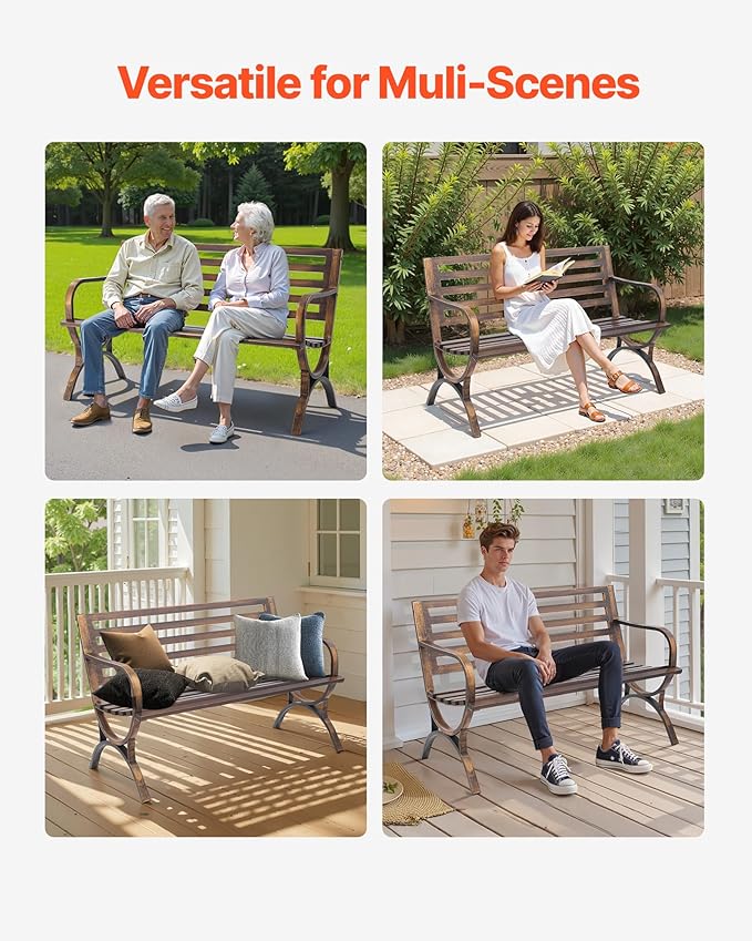VEVOR Outdoor Bench, 50 inch, Carbon Steel Metal Frame - Image 7