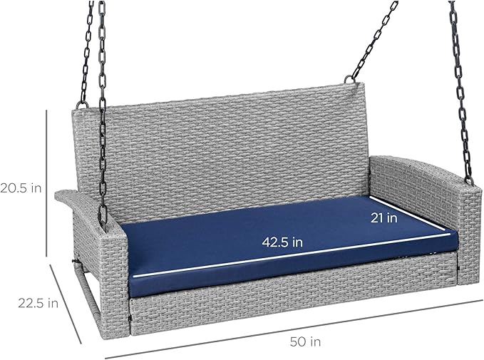 Best Choice Products Woven Wicker Outdoor Porch Swing, Hanging Patio Bench - Image 7