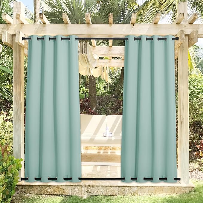 NICETOWN 2 Panels Aqua Blue Weighted Outdoor Curtains - Image 2