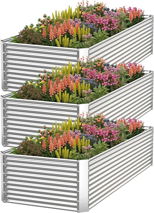 3 Pack Tall 4x2FT Corrugated Galvanized Steel Raised Garden Bed Outdoor by CATMANOR