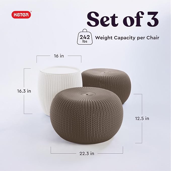 KETER Urban Knit Pouf Ottoman Set of 2 - Image 3