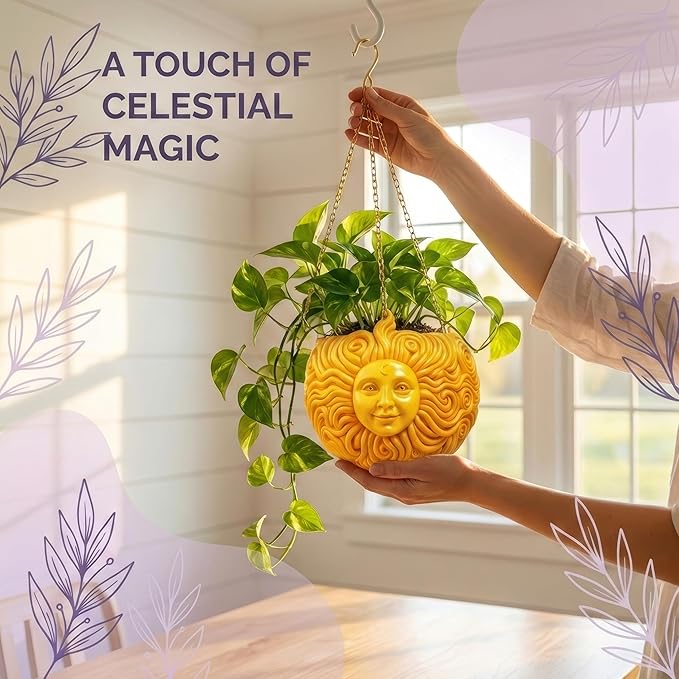Fun & Unique Sun Face Hanging Planter Quirky Celestial Decor - Image 4