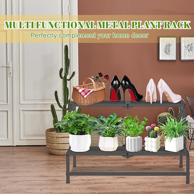 2 Tier Plant Stand Indoor Outdoor, Heavy Duty Metal Tall Plant Shelf - Image 8