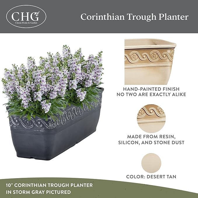 Classic Home and Garden Corinthian Trough Planter 10" Desert Tan - Image 2