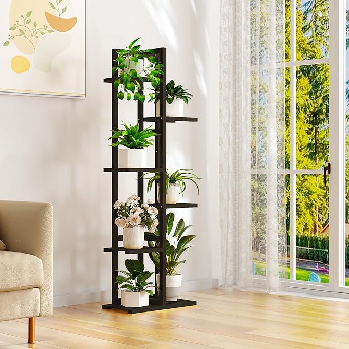 6 Tier Bamboo Plant Stand Indoor, Wood Tall Flower Holder Corner Tiered Plant - Image 6