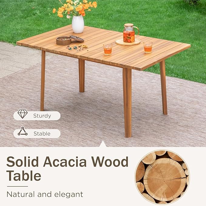 PHI VILLA 7 Pieces Acacia Wood Outdoor Dining Set - Image 2