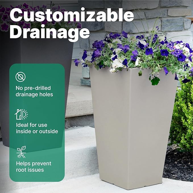 Step2 Tremont Tall Square Tapered Planter, Indoor/Outdoor Plants, Efficient - Image 6