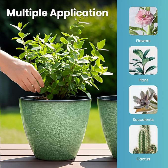 4 Pack 8 inch Plant Pots, Plastic Planter - Image 4