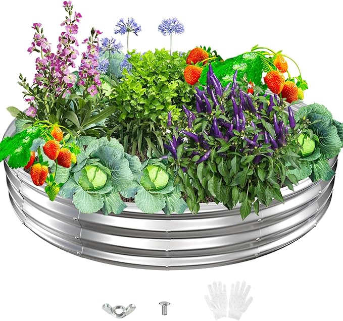 Durable Round Galvanized Steel Raised Garden Bed by zbzbml