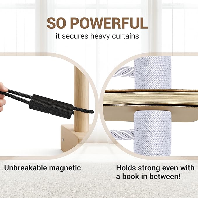 Hion Magnetic Curtain Tiebacks Black 6 Pack, Curtain Tiebacks Buckles Holdbacks - Image 5