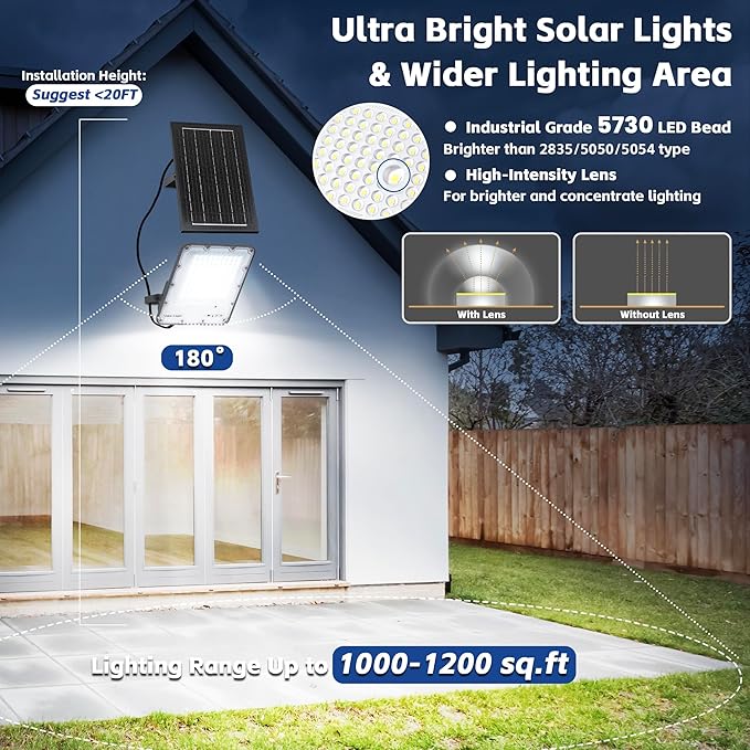200W Solar Flood Light Outdoor 40000LM 6500K LED Solar Street Light - Image 2