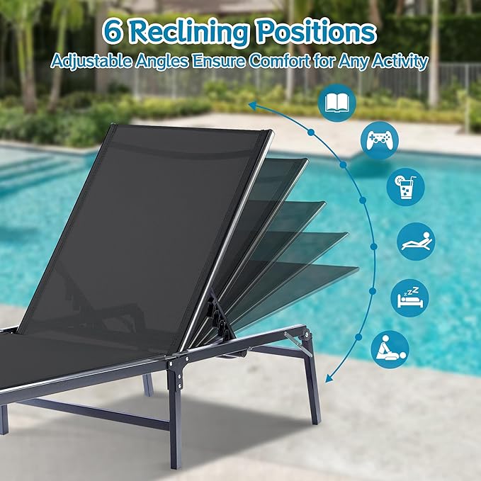 Outdoor Chaise Lounge Chair Set of 2, Foldable & Assemble-Free, 6 Adjustable - Image 7