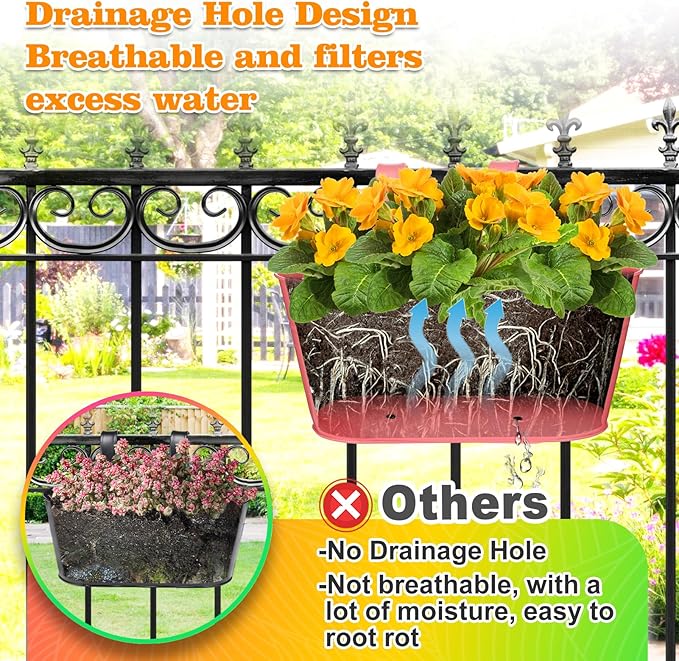 MADHOLLY Railing Planter with Drainage Holes - Image 3