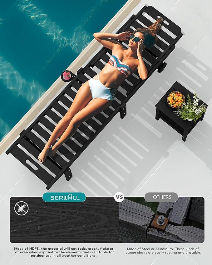 SERWALL Patio Chaise Lounge Chair Set of 4, HDPE Outdoor Lounge Chair - Image 9