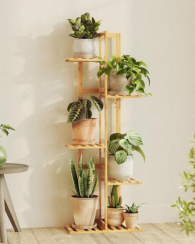 Bamworld Bamboo Plant Stand Indoor 5 Tiered Plant Shelf Outdoor Corner Plant by Bamworld