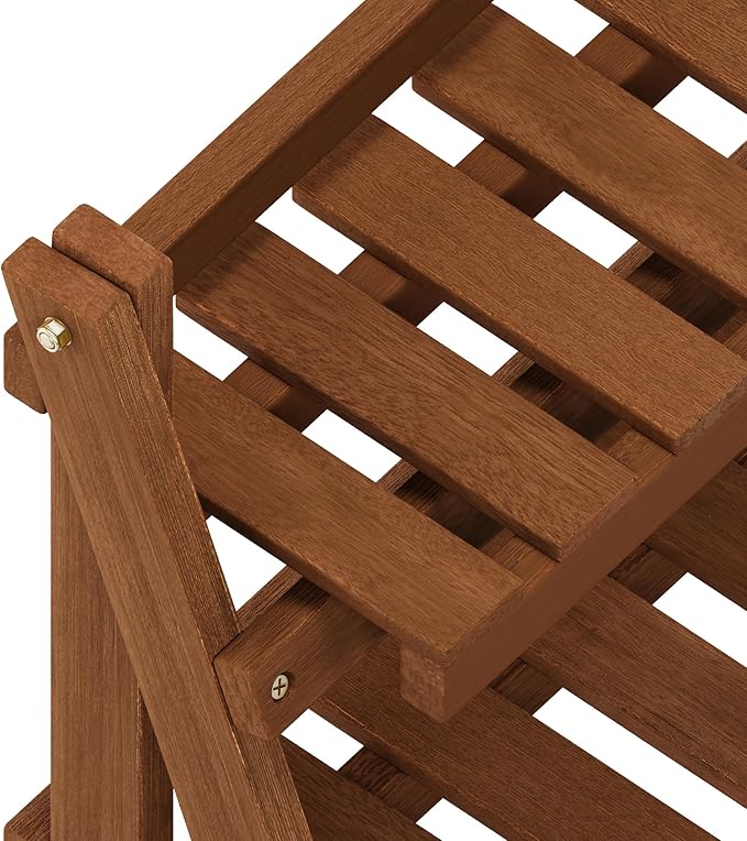 Furinno FG18452 Tioman Hardwood Patio Furniture Outdoor 3-Tier Flower Rack - Image 8