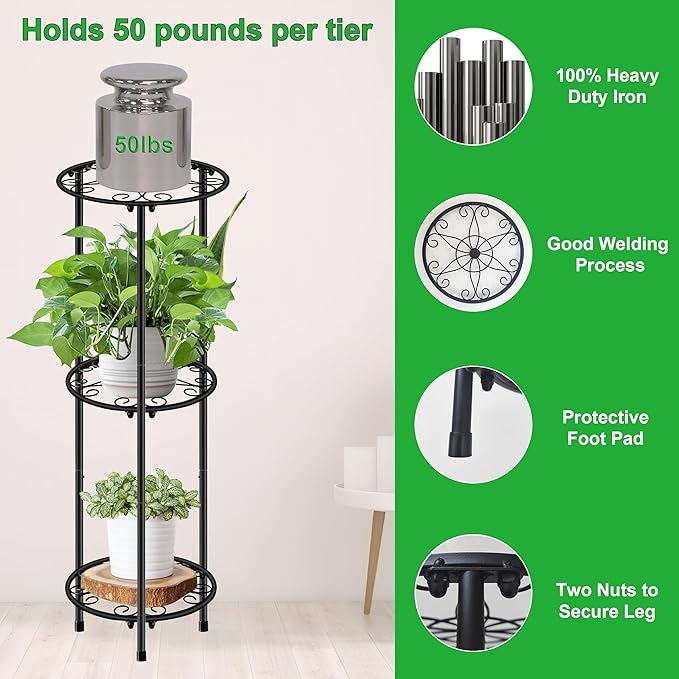 CASIMR Plant Stand Indoor Outdoor, Metal Rustproof Flower Shelf 3 Tier 32.3 inch - Image 2