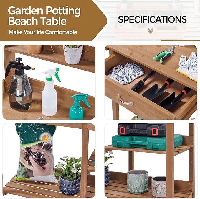 Yaheetech Potting Bench Outdoor Garden Work Bench Station Planting Solid Wood - Image 8