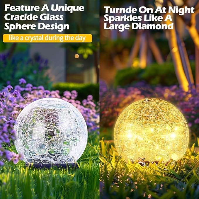Coroor Garden Solar Ball Lights Outdoor Waterproof, 30 LED Cracked Glass Globe - Image 4