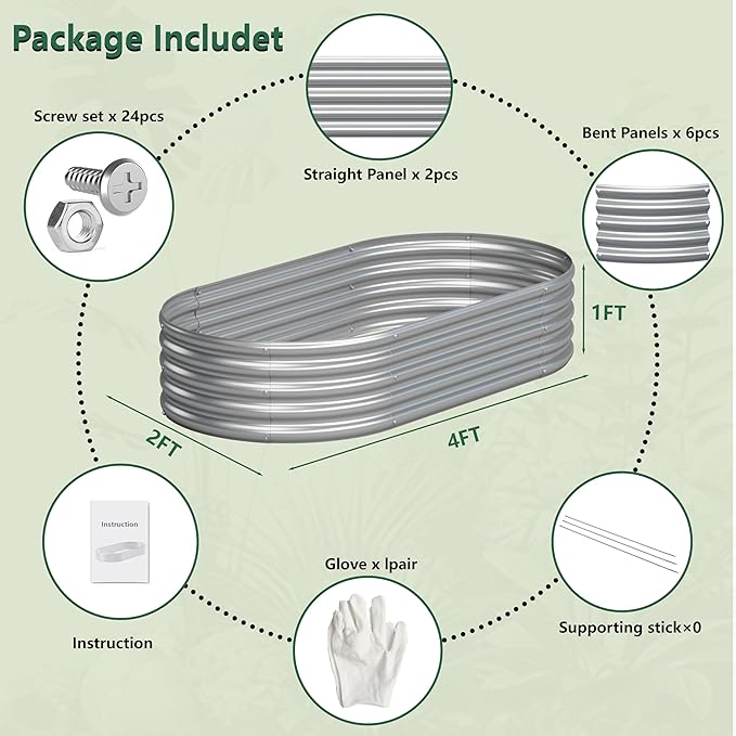 4x2x1FT Galvanized Raised Garden Bed Kit, Vegetable Boxes-Oval Metal Flower Box - Image 5