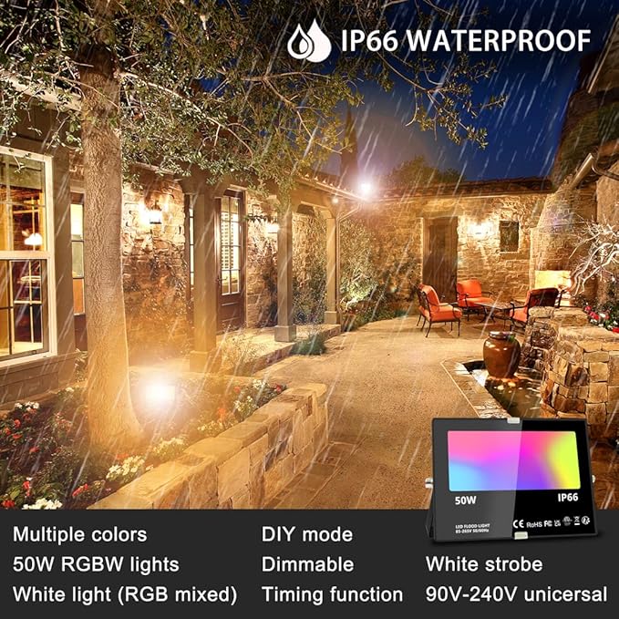 MELPO Led Flood Light 500W Equivalent, RGBW Led Outdoor Lights Colored - Image 2