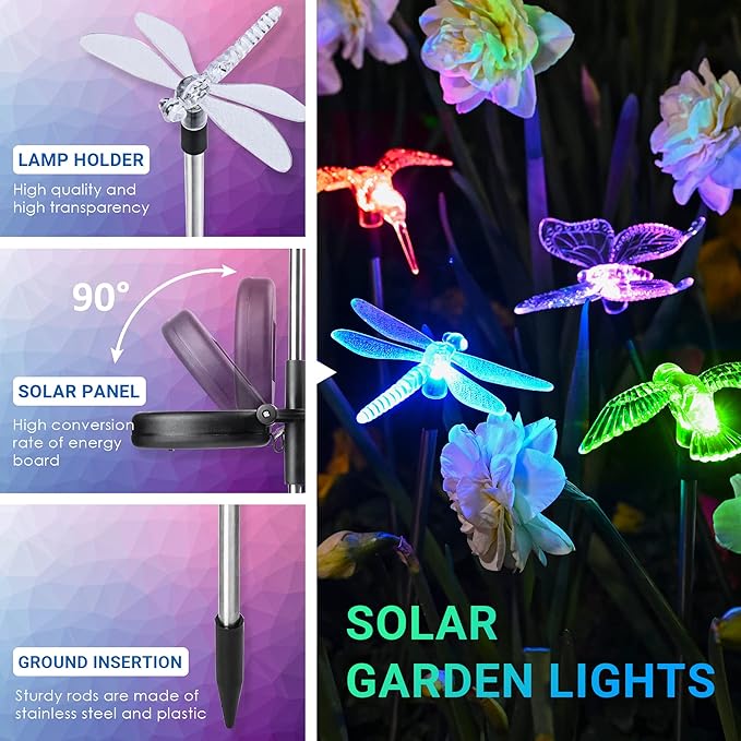SOLPEX Solar Garden Lights, 3 Pack Solar Butterfly Lights Yard Decorations - Image 4