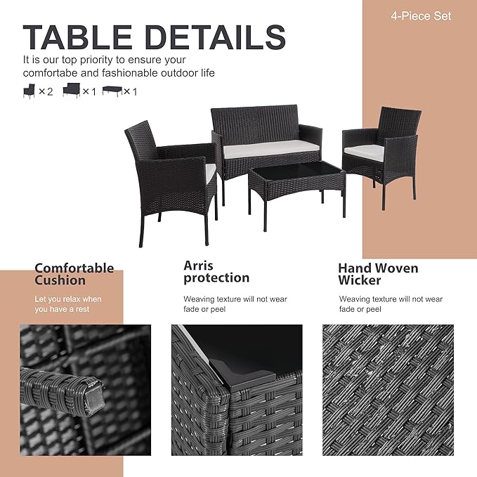 Shintenchi 4 Piece Outdoor Patio Furniture Sets, Small Wicker Patio - Image 6