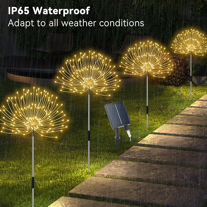 Solar Garden Lights Outdoor Waterproof, 4 Pack Total 480 LED Solar Firework - Image 3