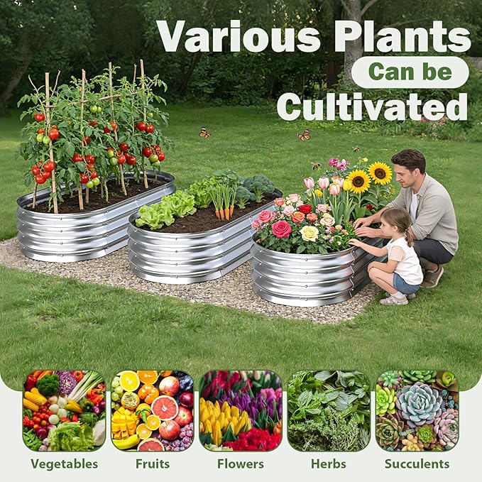 Galvanized Raised Garden Bed Outdoor, Easy Assemble Small Oval Plant Container - Image 3