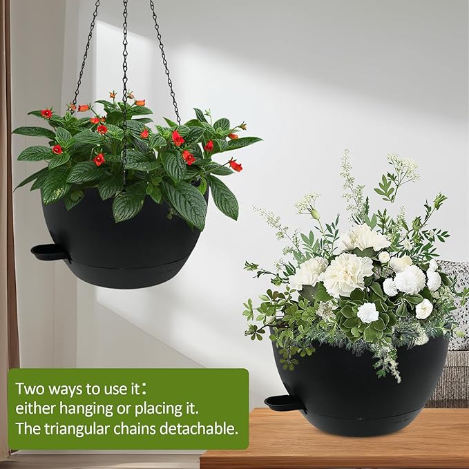 WOUSIWER Self Watering Hanging Planters, 2 Pack 12'' Plastic Pots - Image 3