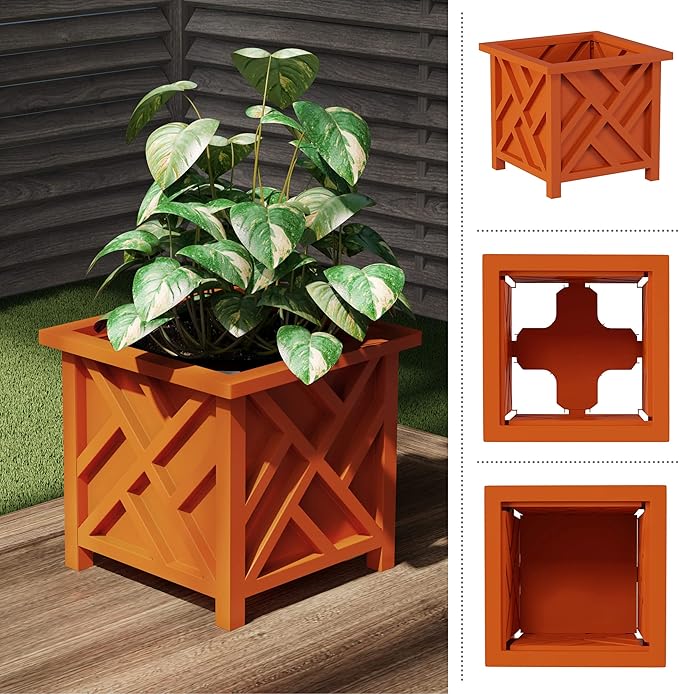 Pure Garden Lattice Design Planter Box 2-Pack – 14.75-Inch Decorative Outdoor - Image 4