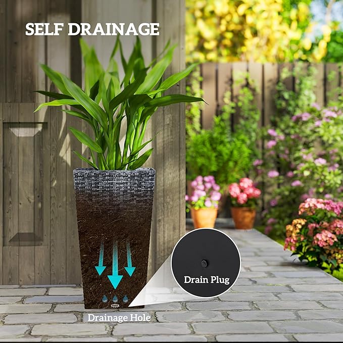 Outsunny Tall Planters for Outdoor Plants Set of 3, 24 in Taper Planters - Image 5