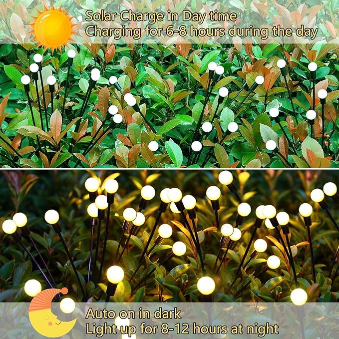 Solar Garden Lights Outdoor, 4 Pack 40 LED Solar Firefly Lights Waterproof - Image 3