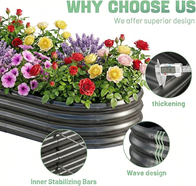 AHEONLAR 3 Pack 6×3×1ft Galvanized Raised Garden Beds, Oval Durable Planter - Image 3