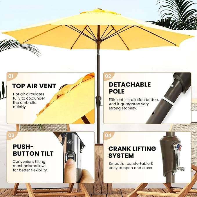 Ayge 9FT Large Outdoor Patio Umbrella Market Table Umbrella-UV Resistant - Image 2