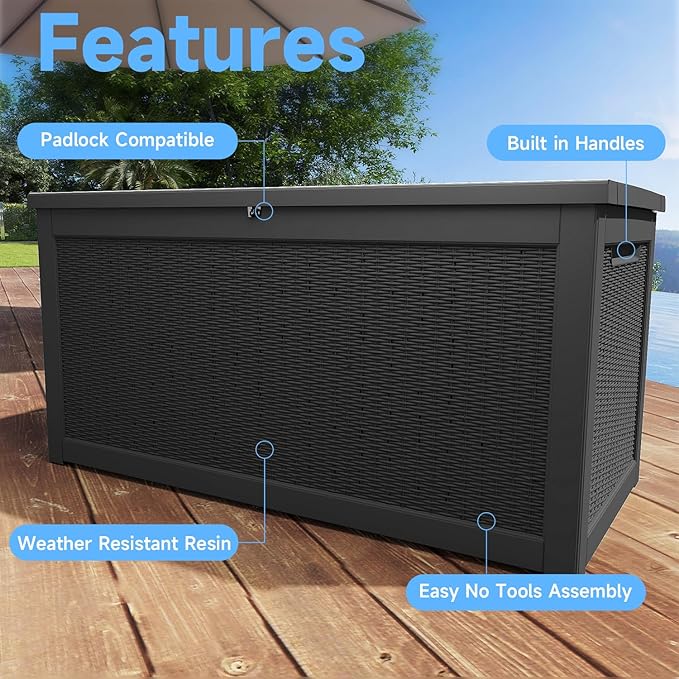 310 Gallon Lockable Outdoor Storage Box – Waterproof Resin Deck Box - Image 5