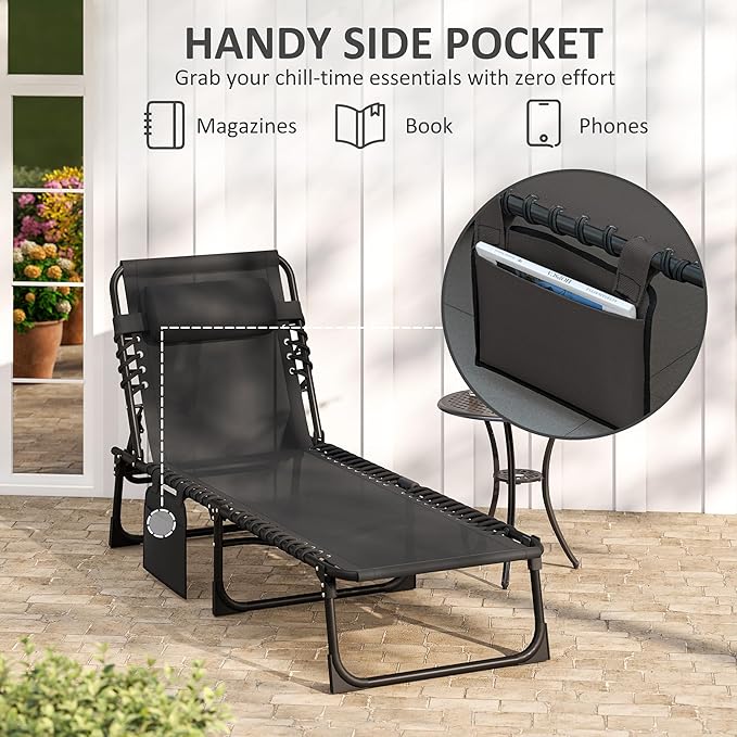 Outsunny Chaise Lounge Chair Outdoor, 5-Position Adjustable Sun Tanning Chair - Image 7