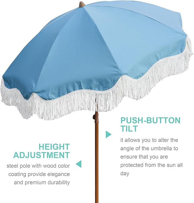 AMMSUN Boho Fringe Umbrella Outdoor Patio, 6.5ft UPF50+ Picnic Umbrella - Image 3