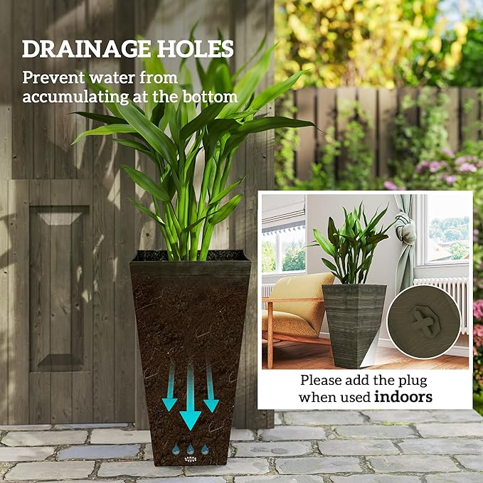 Outsunny Tall Planter for Outdoor Plants Set of 3, 28 Inch Taper Planter - Image 5