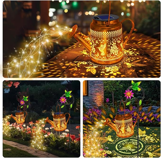 Solar Lanterns Outdoor Waterproof, Hummingbird Watering Can Garden Decor - Image 5