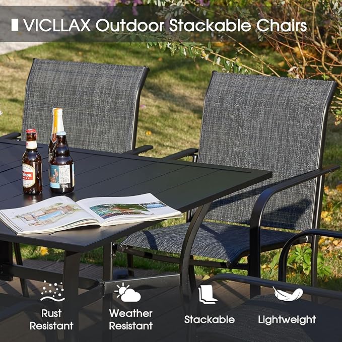 VICLLAX Patio Table and Chair Set of 6, All Weather Metal Round Outdoor Dining - Image 3