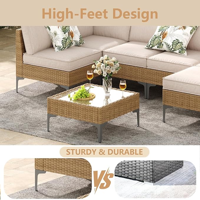 Jing's Villa 5-Piece Outdoor Patio Furniture Set, Ratten Conversation Sectional - Image 5