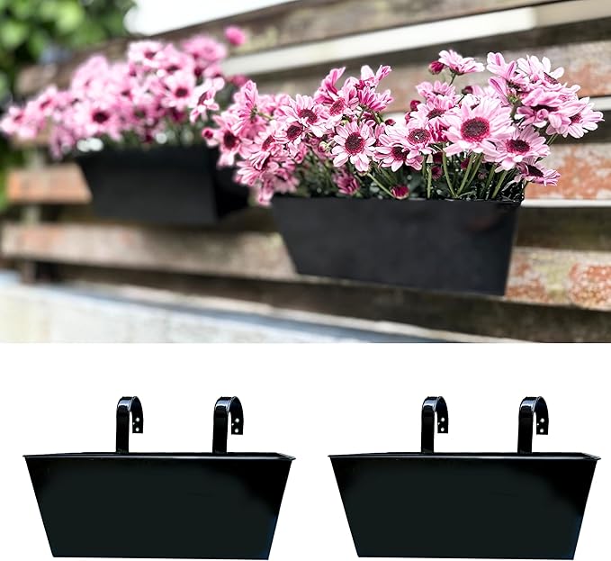 LaLaGreen Railing Hanging Planters Large Black Metal Strawberry Flower Pots by L%C3%A1L%C3%A1Green