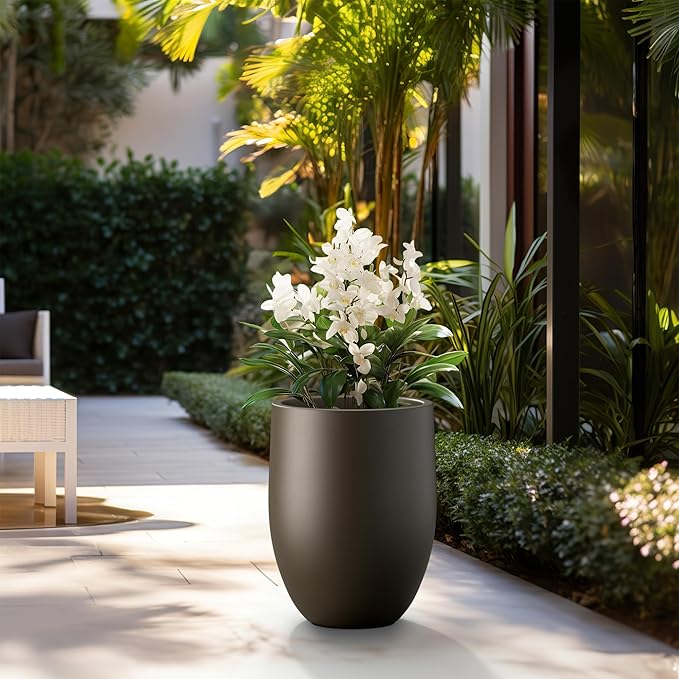 Kante Tall Concrete Planter, 21.7-Inch Height Dark Brown Large Indoor Outdoor - Image 3
