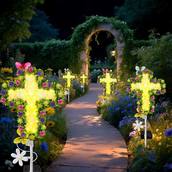 YJFWAL Solar Flower Cross for Cemetery Grave, Grave Decorations for Cemetery - Image 6
