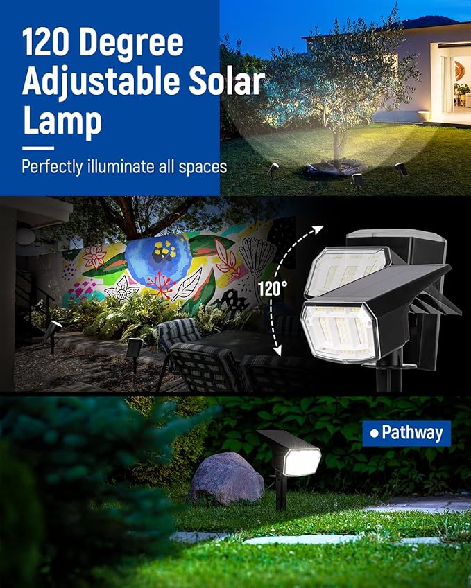 Solar Spot Lights Outdoor 63 LED 3 Lighting, Waterproof IP65 Modes Spotlights - Image 3