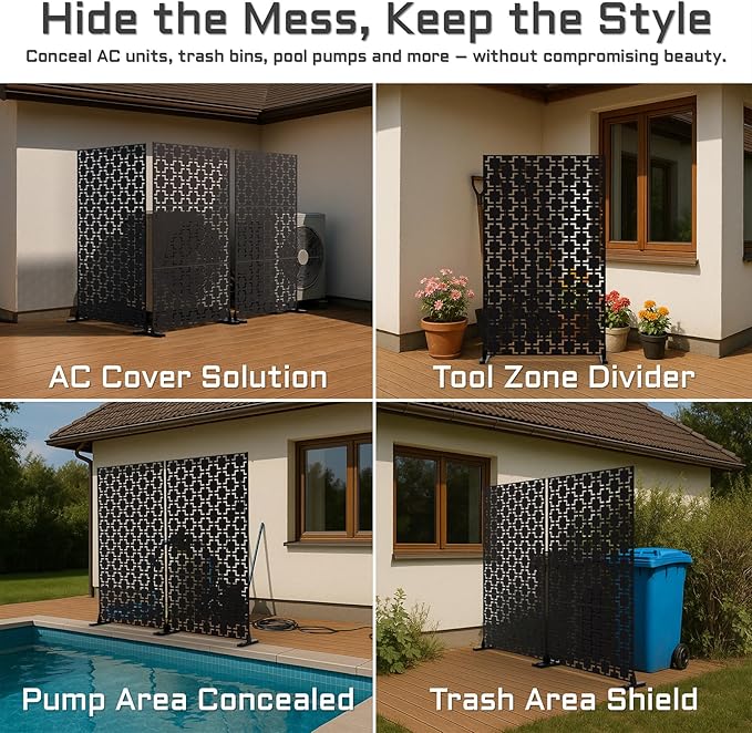 72" Metal Privacy Screen Freestanding Outdoor Room Divider Decorative Laser Cut - Image 7